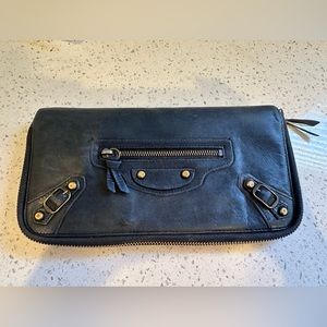 Balenciaga Zip Around Continental Wallet in Black